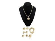 Lot of Carved Edelweiss Ladies Jewelry - Necklace, Bracelet, Earrings and Brooch