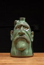 Green Glazeware Face Jug with Mustache by Dal Burtchaell