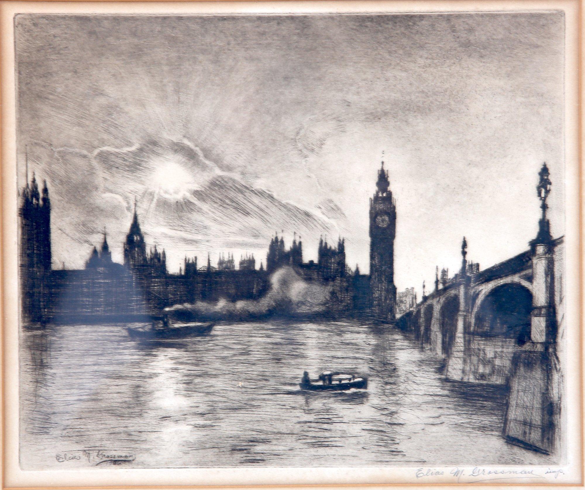 Elias Mandel Grossman 1898  1947 Sunset On The Thames
