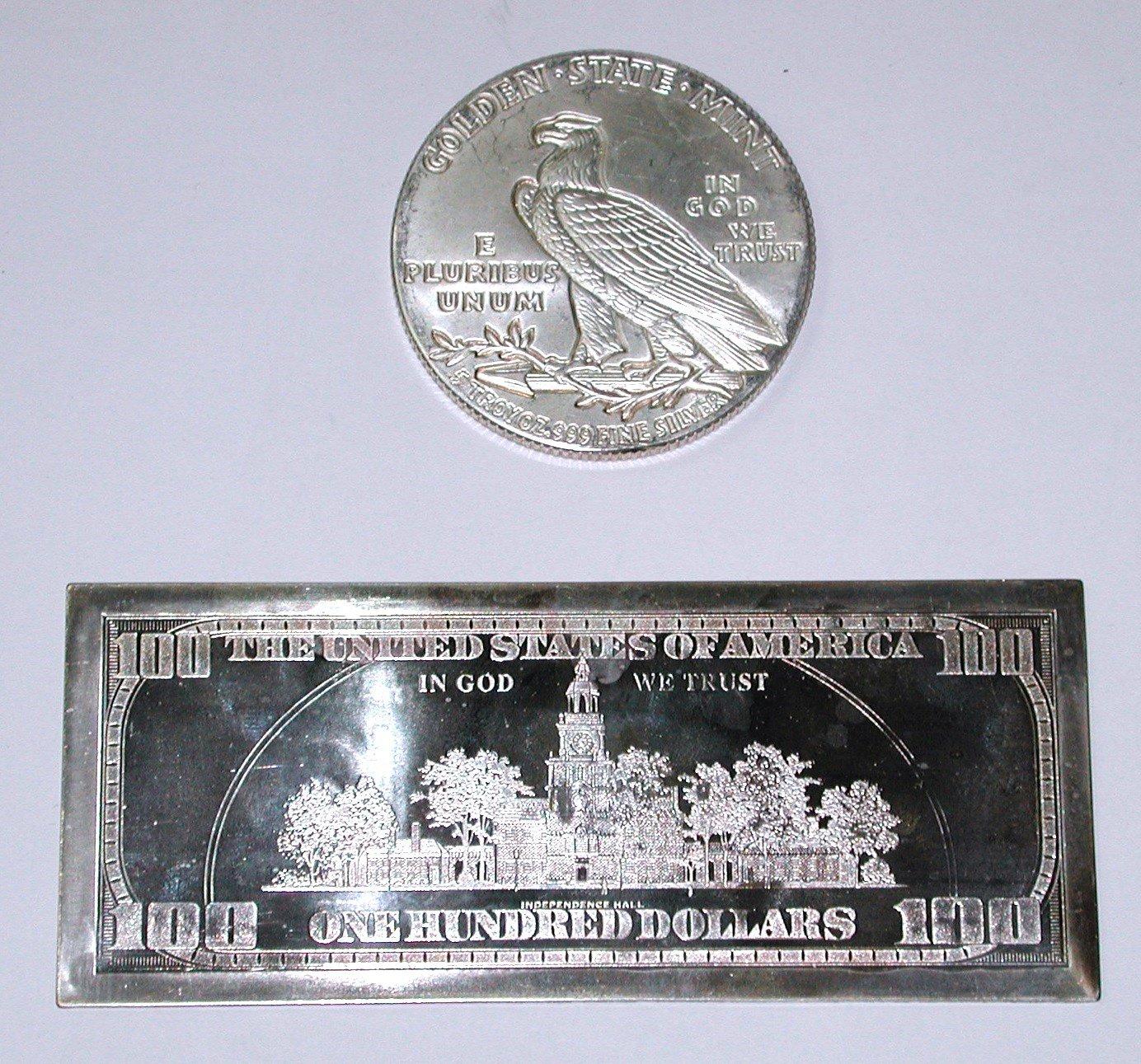 FOUR (4) TROY OUNCE SILVER BAR + FIVE (5) TROY OUNCE SILVER ROUND (9 TROY OZ TOTAL)