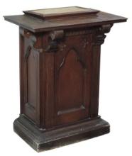 Religious, Ecclesiastical Oak Pulpit w/Gothic arch panels, scrolled corbels