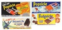 Soda Fountain Signs (4), (2) Popsicle, Fudgsicle & Tastemark Pie on a Stick