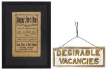 Vintage Signs (2), reverse-painted beveled glass hanger for "Desirable Vaca
