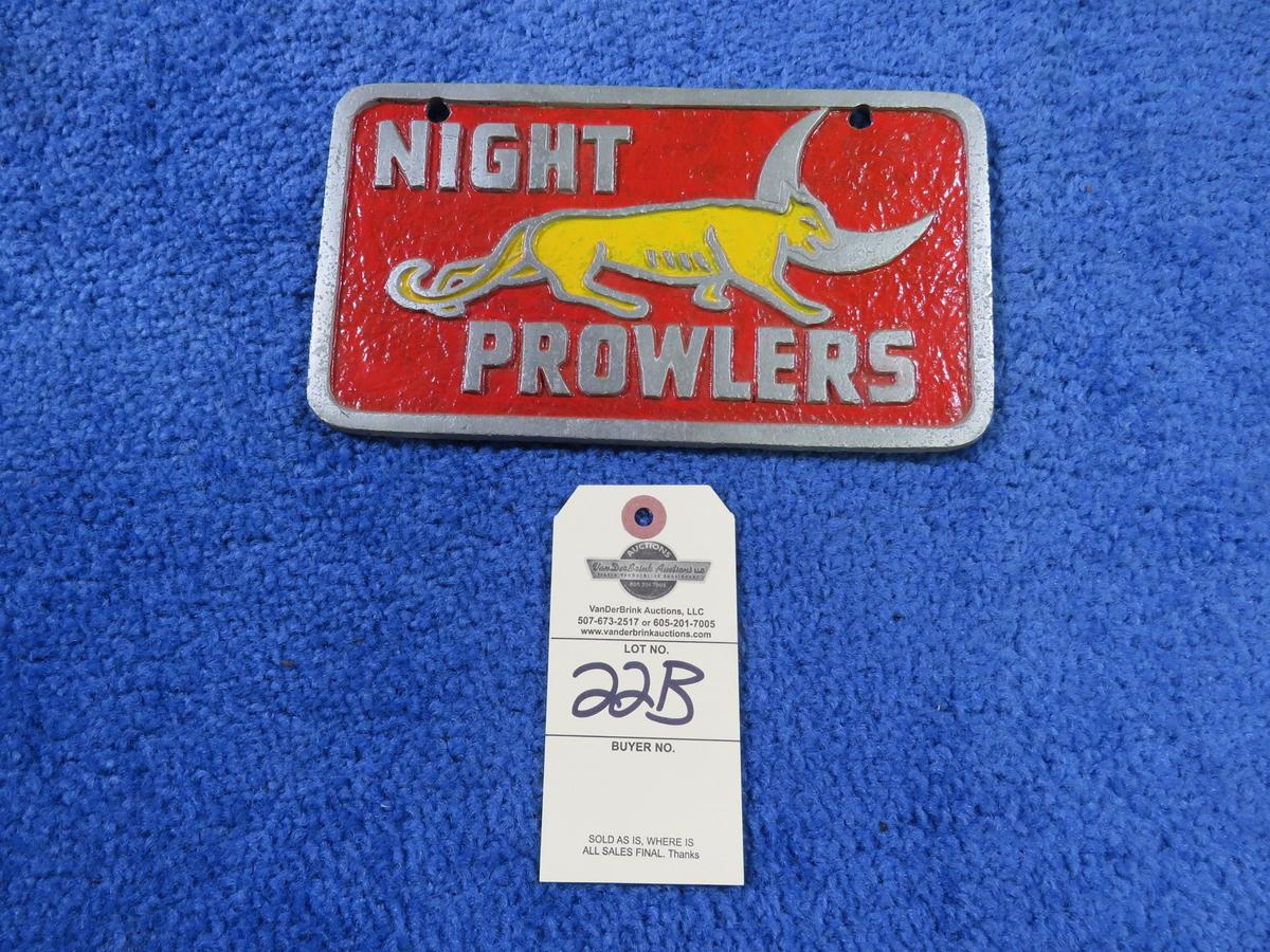 Vintage Pot Metal Night Prowlers Vehicle Club Plate