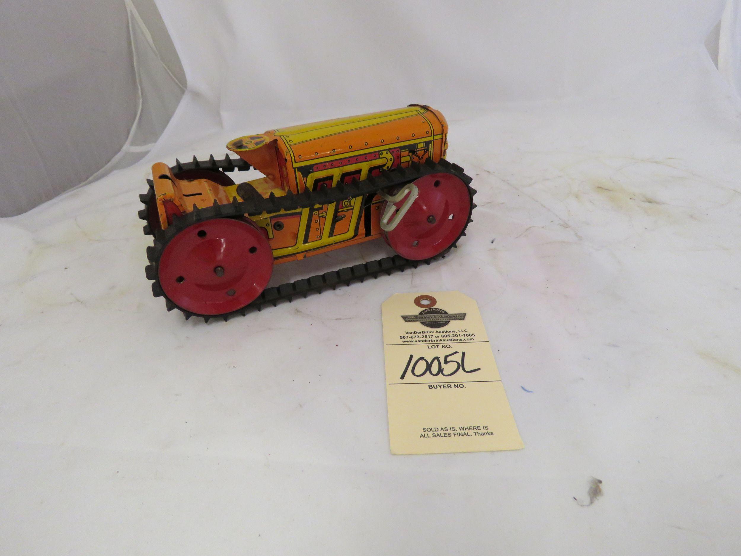 Pressed Tin Friction Tractor toy on tracks