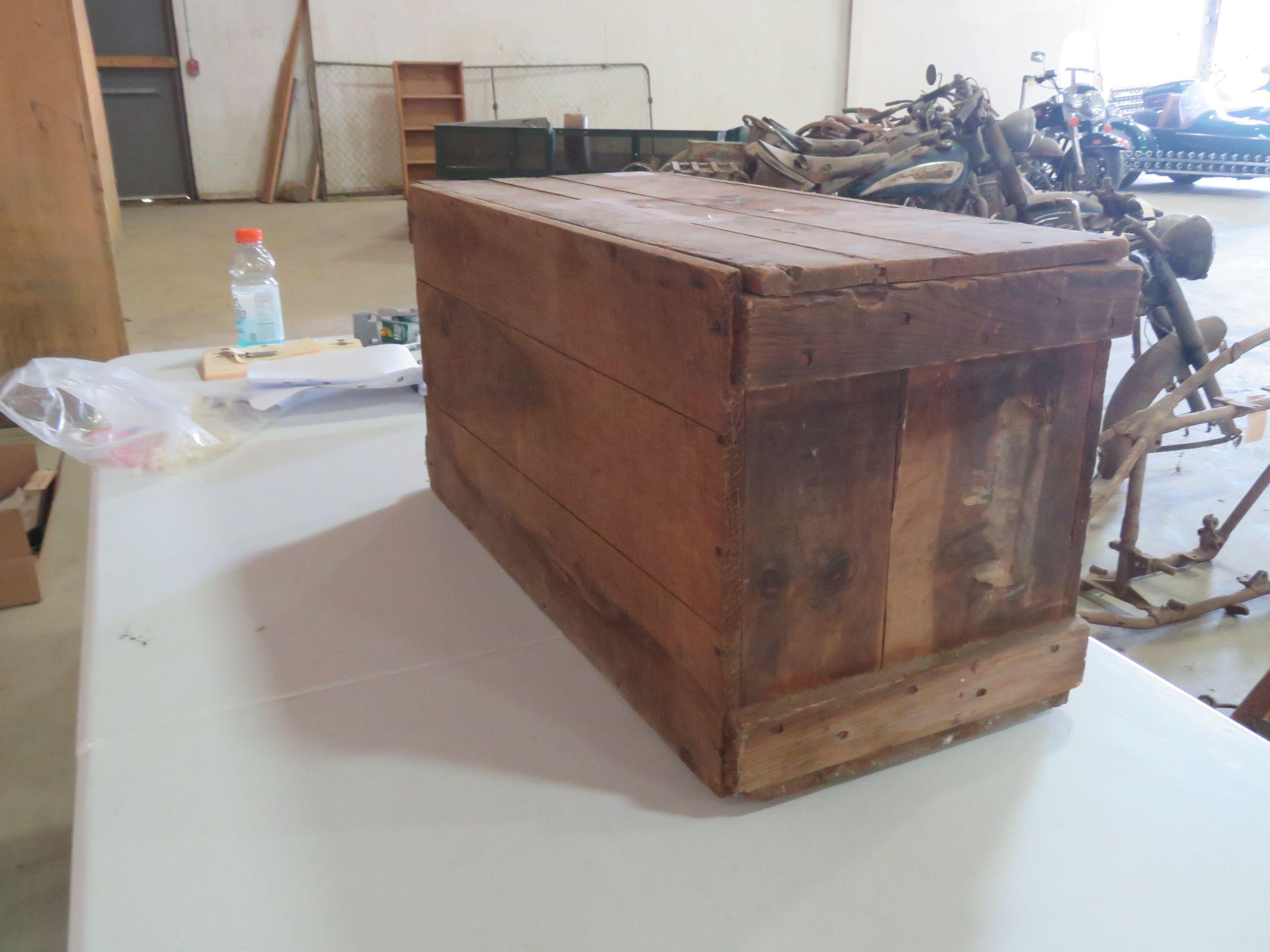 Vintage Wooden Crate that has Bennington Indian Dealership Address