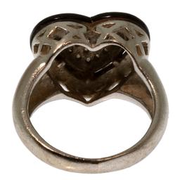 18k White Gold, Onyx and Diamond Heart Ring