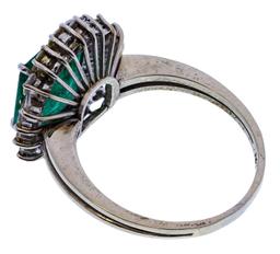 18k White Gold, Emerald and Diamond Ring