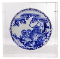 Chinese Blue and White Porcelain Framed Chargers
