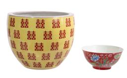 Chinese Enameled Jardiniere and Bowl