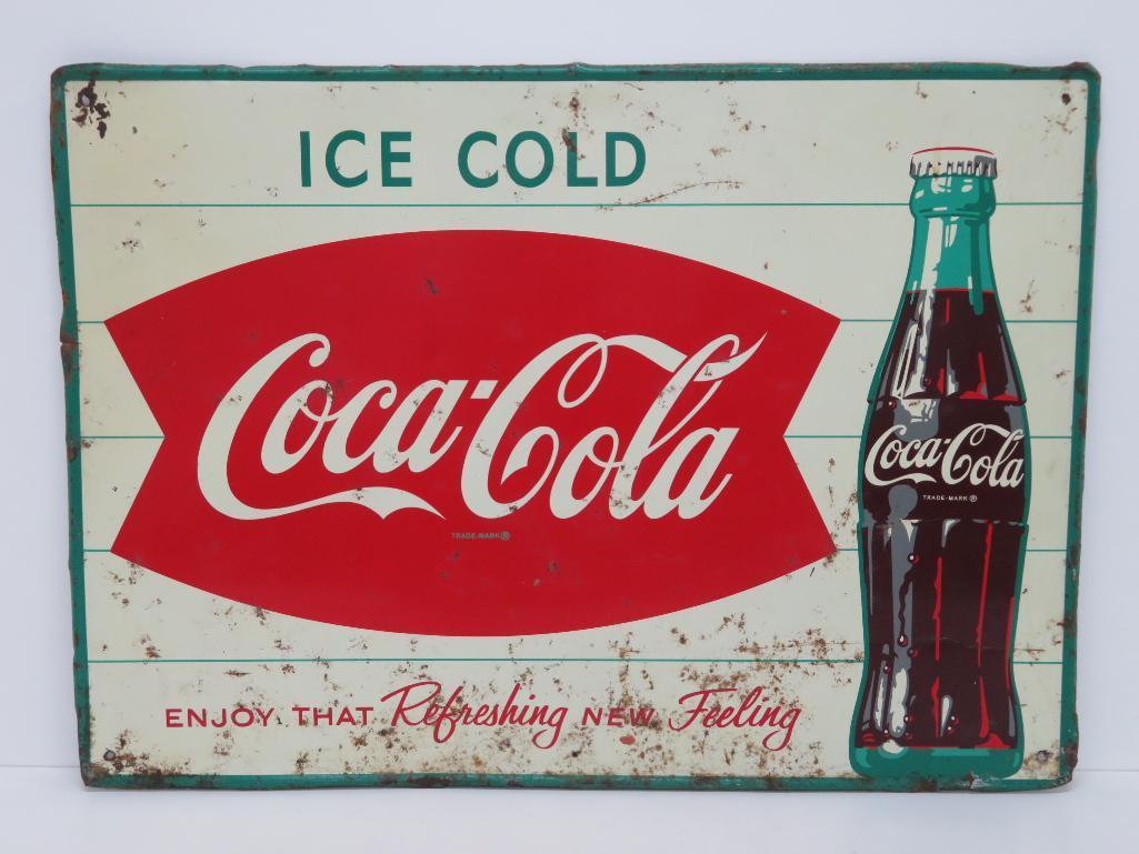 Ice Cold Coca Cola tin sign, "Enjoy that Refreshing New Feeling", 27 1/2" x 19 1/2"