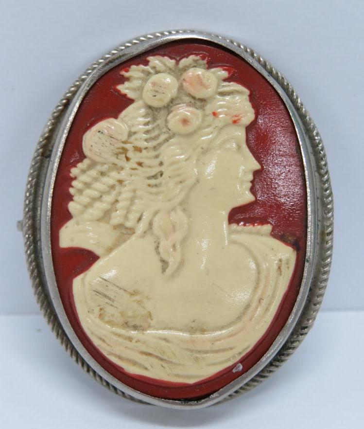 Lovely cameo, 2", woman with flowers in hair