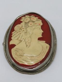 Lovely cameo, 2", woman with flowers in hair