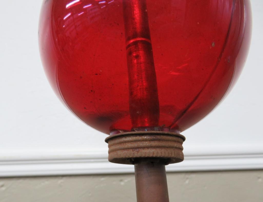Antique Lightning rod weather vane, Ruby red globe and horse directional arrow, 76"