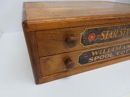 Lovely two drawer spool cabinet, Star Six Cord, Willimantic spool cotton