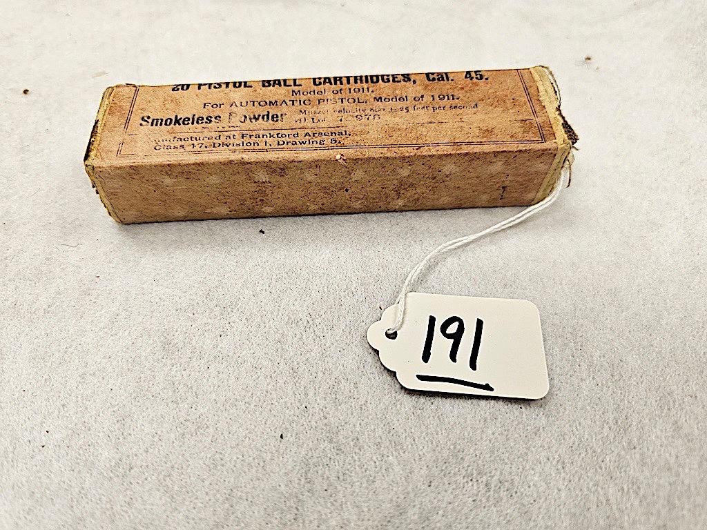 (20) PISTOL BALL CARTRIDGE 45 CAL FOR 1911 DATED 1915