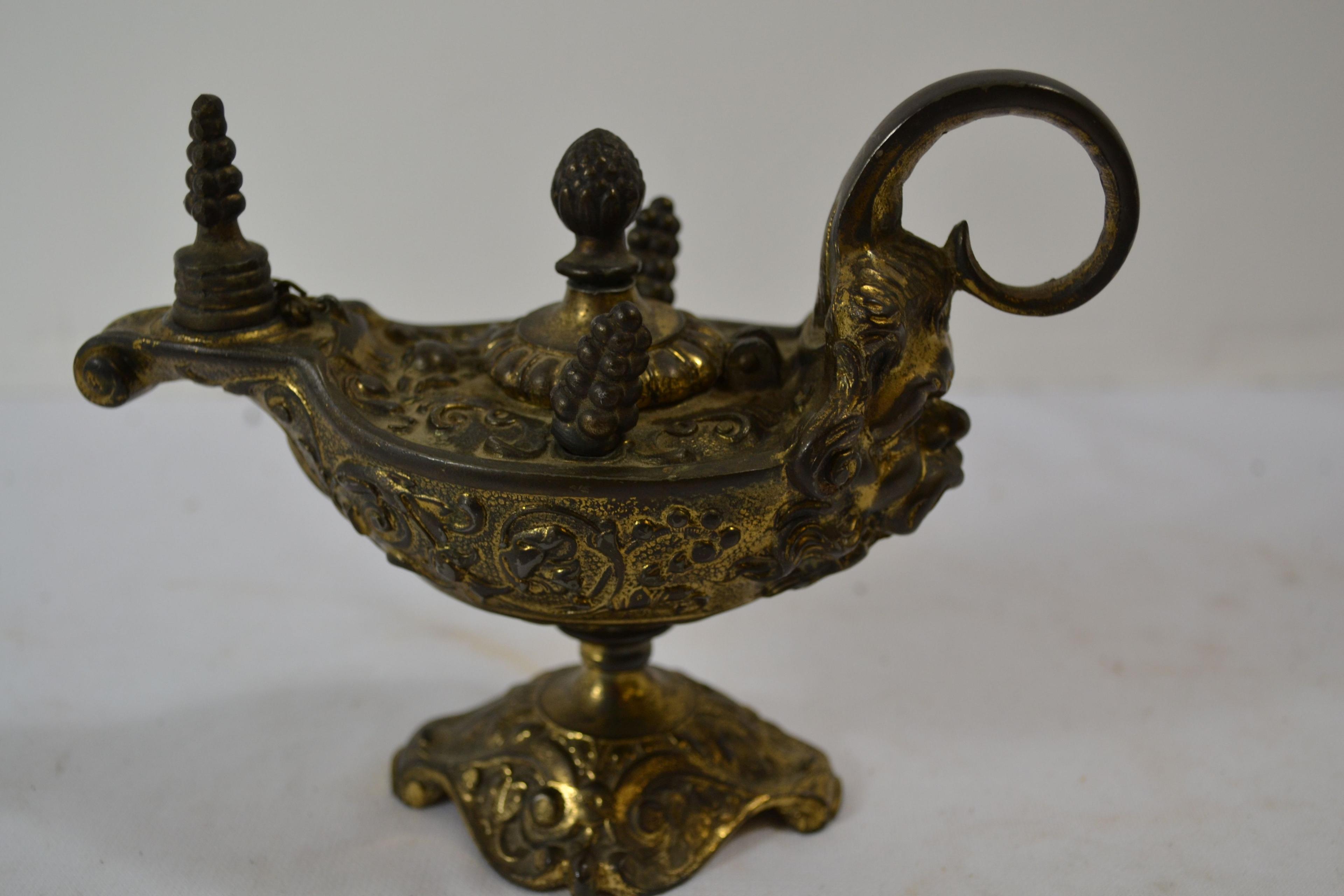 Antique French Aladdin Lamp Cigar Lighter Gargoyle Oil Burner
