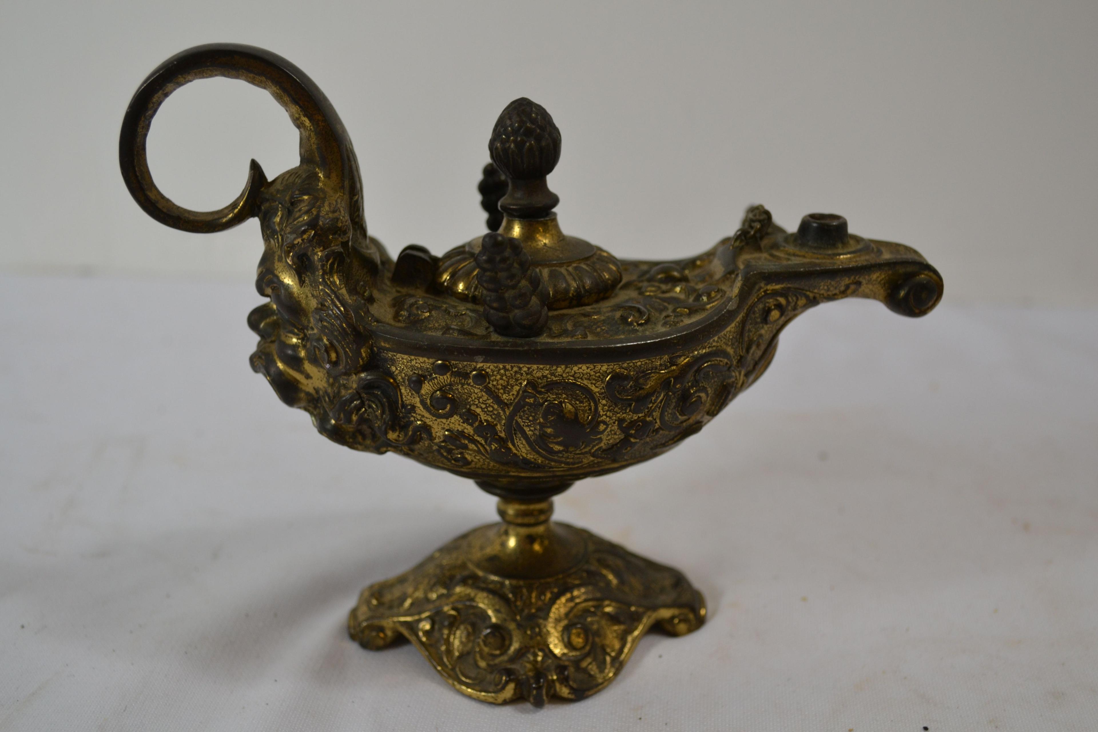 Antique French Aladdin Lamp Cigar Lighter Gargoyle Oil Burner