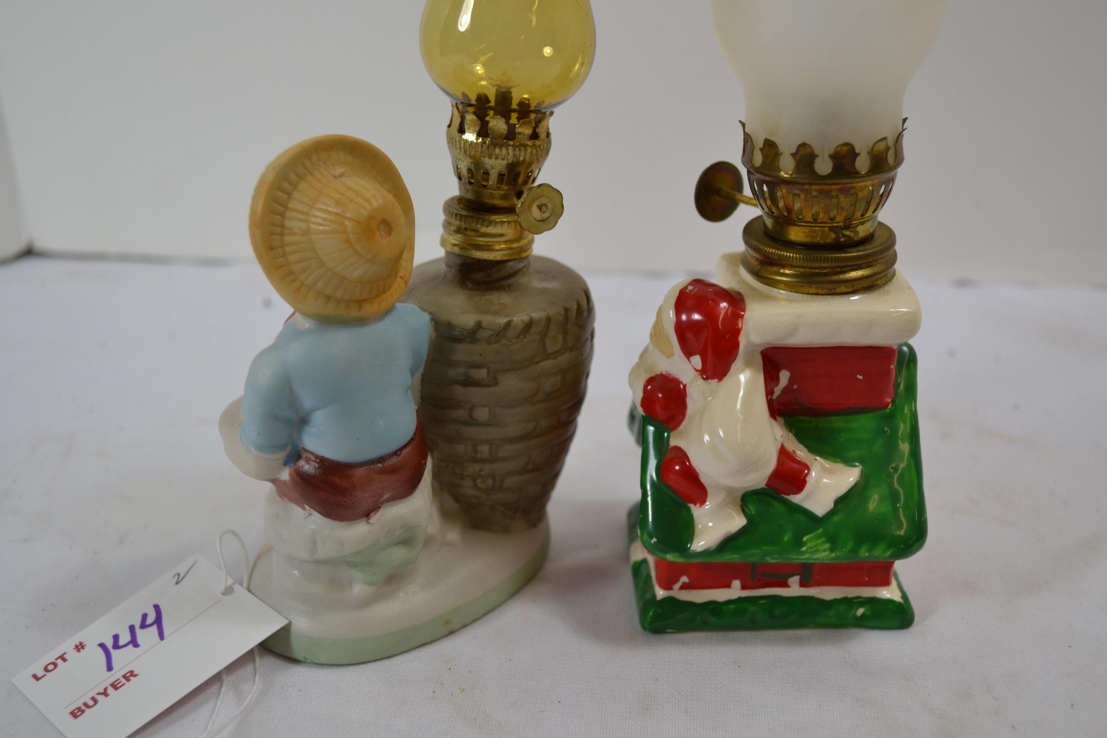 Vintage Bisque Mini Boy Reading Oil Lamp and Mini Santa Oil Lamp; Note lot number in photo should be