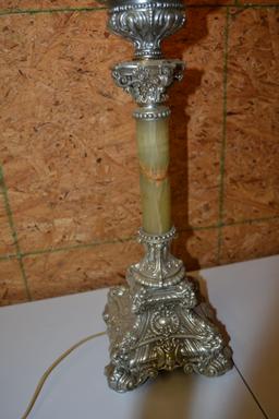Vintage Electric Banquet Lamp Pot Metal and Marble; Shade is Reproduction; 35-1/2"
