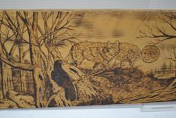 2005 Wood Burnt "The Night Stalkers" Wolf Hide Stretcher