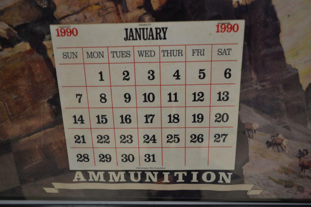 Winchester Ammunition 1990 Calendar; Framed; 18"x24"