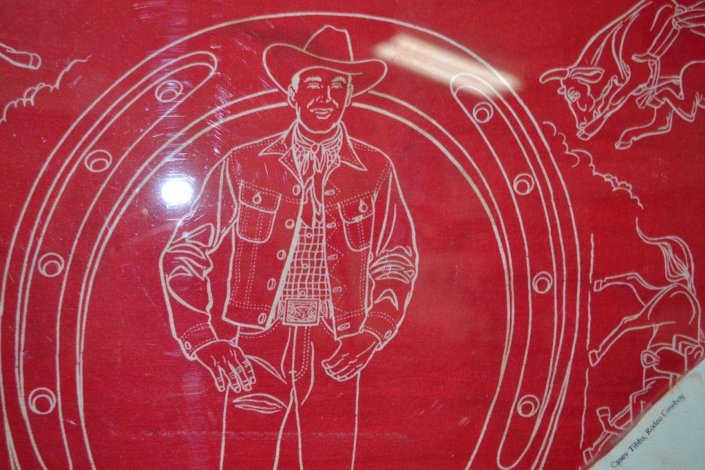 Lee Riders "Casey Tibbs Popular Champion Cowboy" Rodeo Kerchief; Framed; Kerchief is 22"x 20"