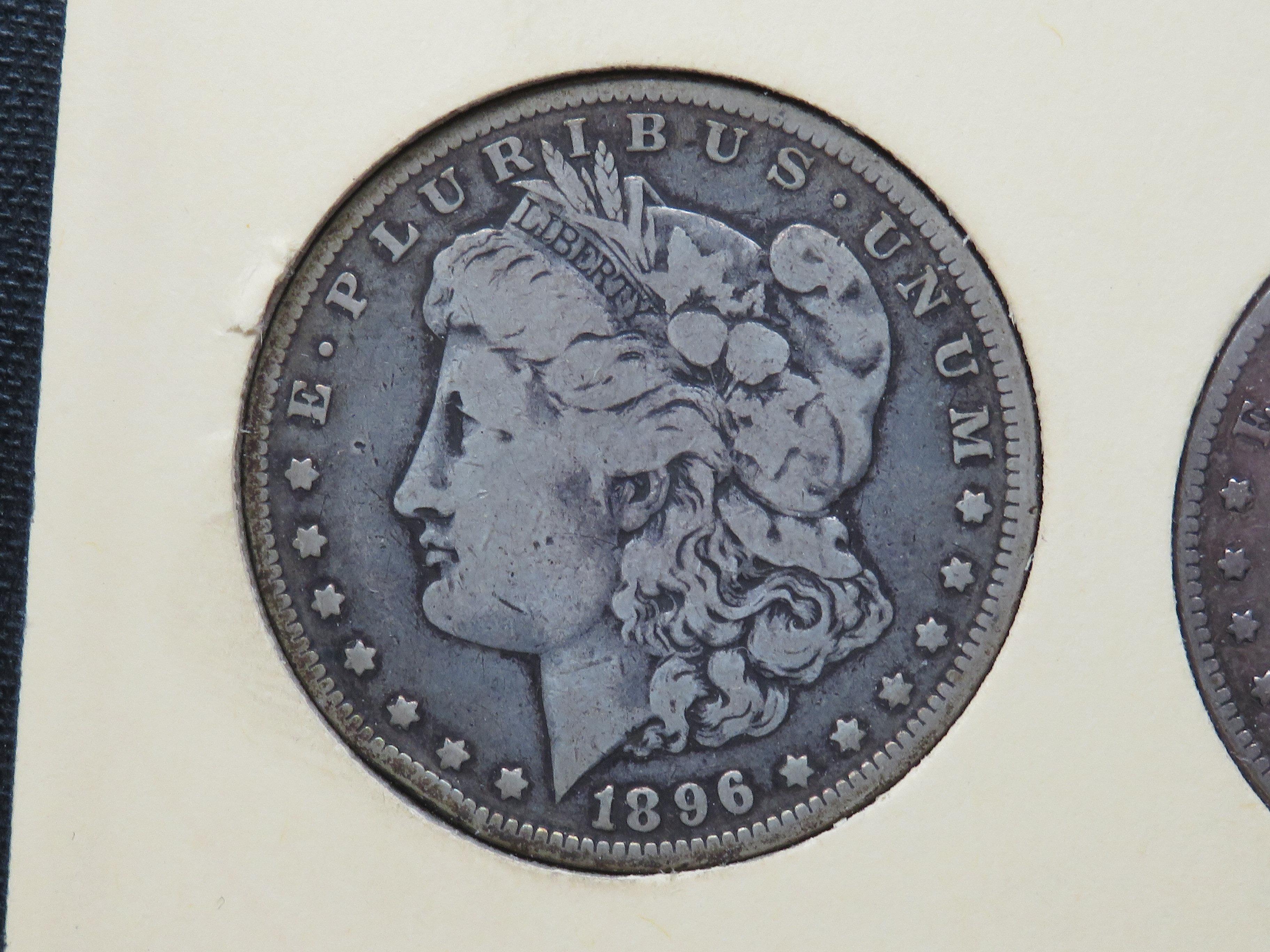 Morgan $ Library of Coins album 3 coins 1896 AU; 96-O Good; 96-S Fine