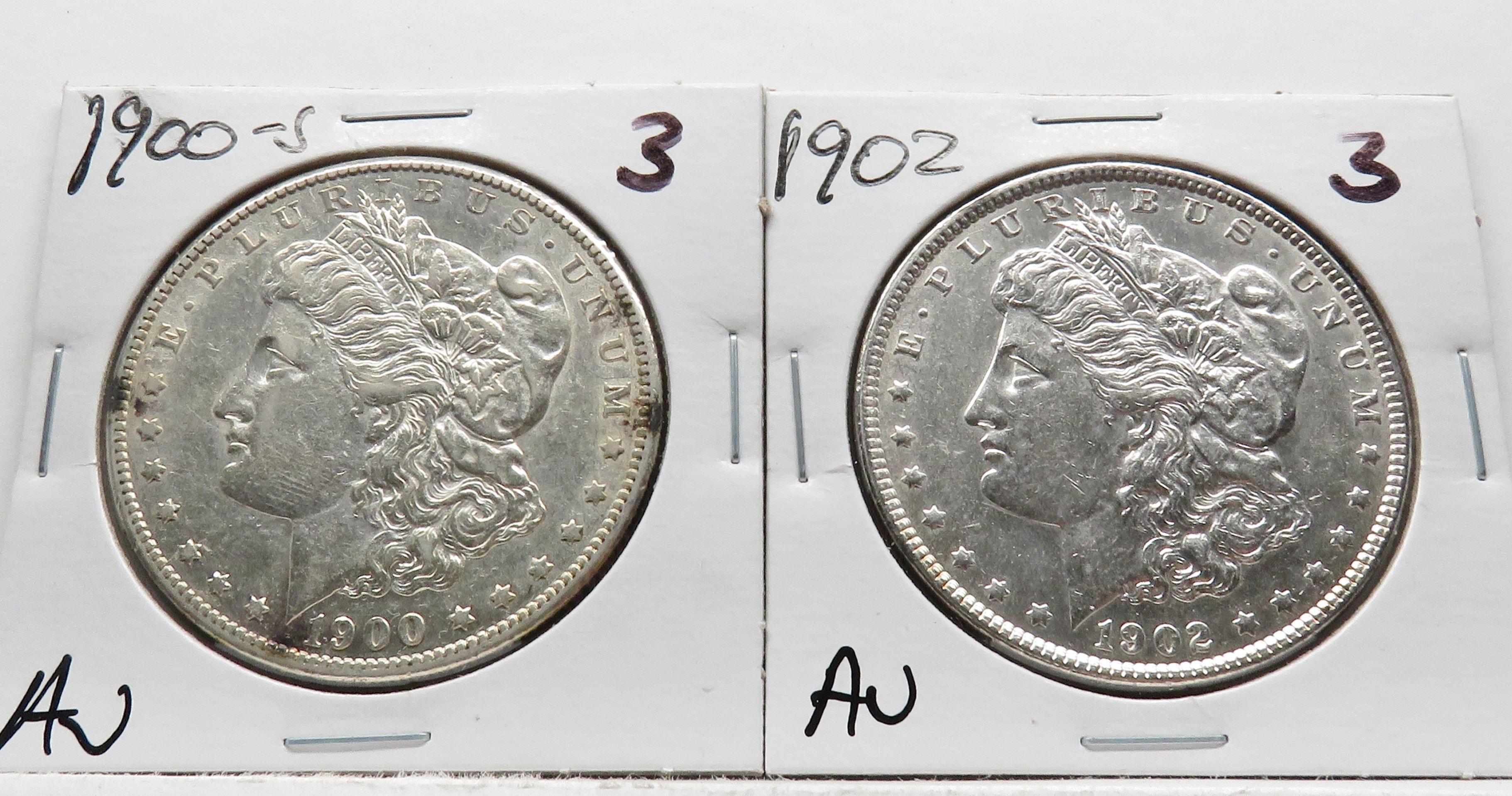 2 Morgan $ AU 1900-S & 1902