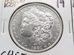 2 Morgan $: 1881-O CH EF, 1881S AU scrs