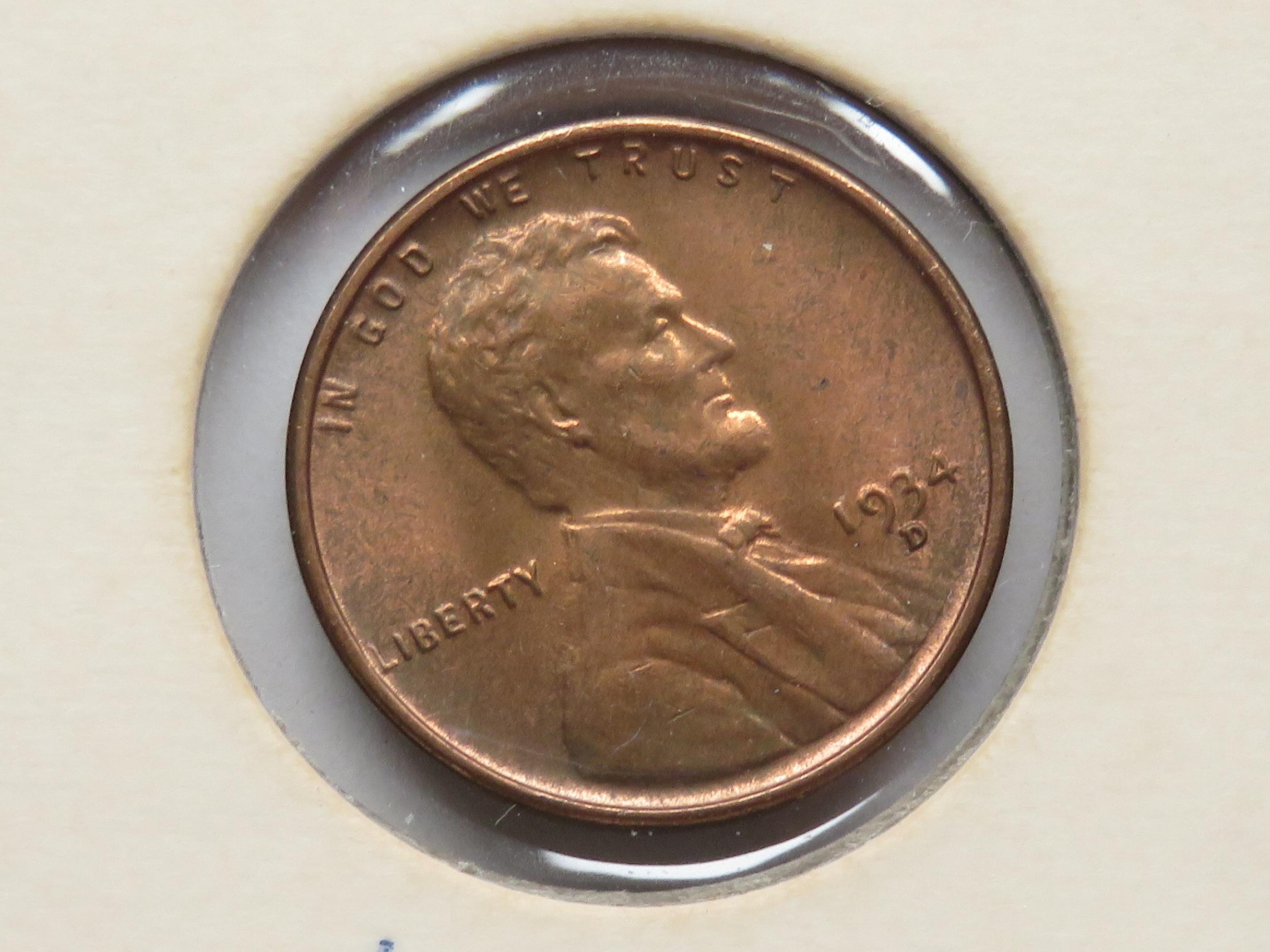 4 Unc-BU Lincoln Cents: 2-1909, 1934D, 1939D