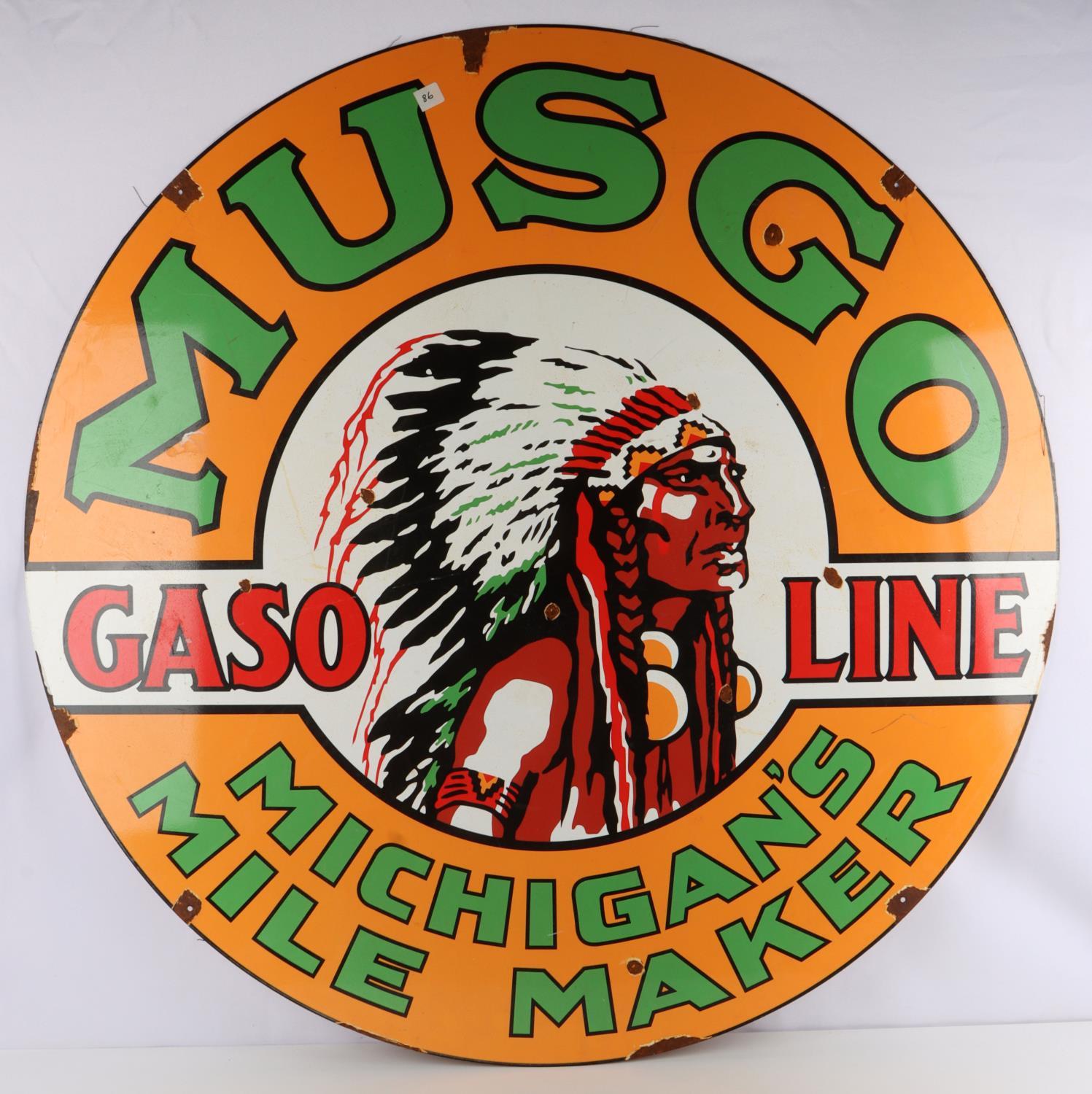 48 INCH MUSGO GASOLINE PORCELAIN DOUBLE SIDED SIGN