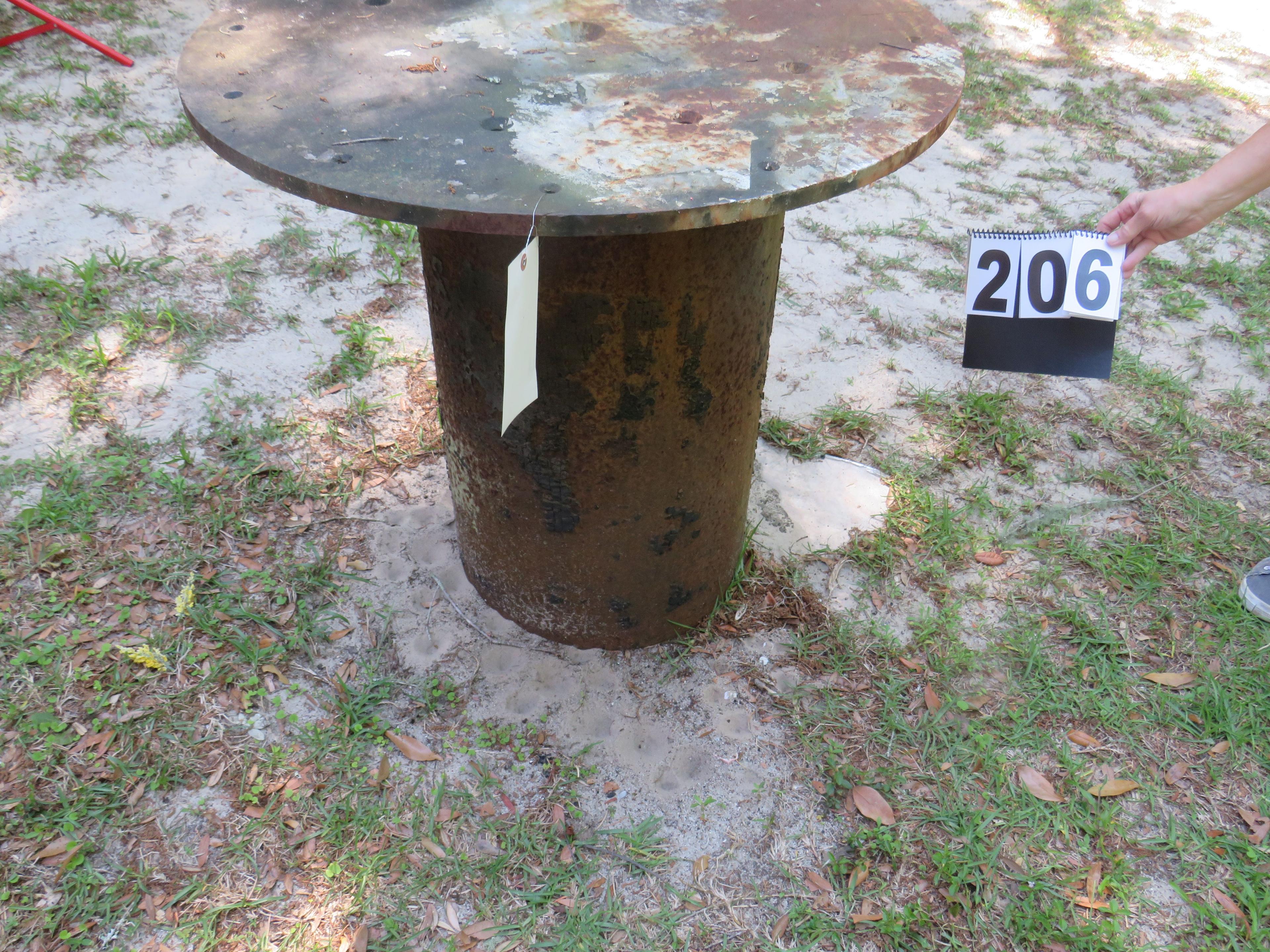 Steel plate, 34" diameter, 1" thick, Cylinder 31"h x 18" diameter (Plate is not welded to pipe) was