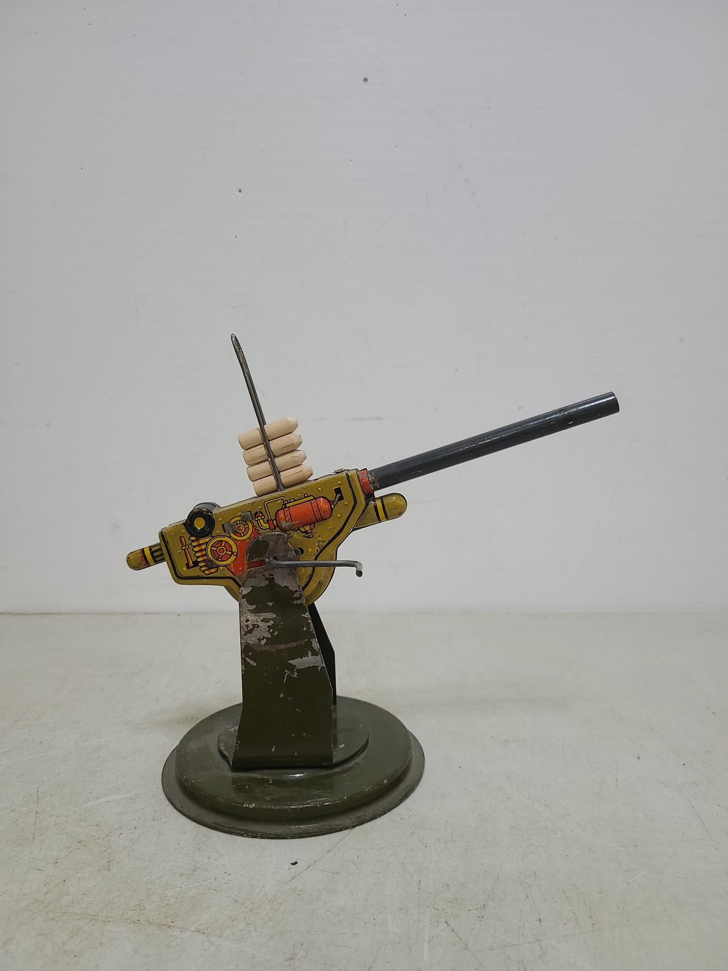 Marx Prewar Winding Anti-Aircraft Tin Toy Gun