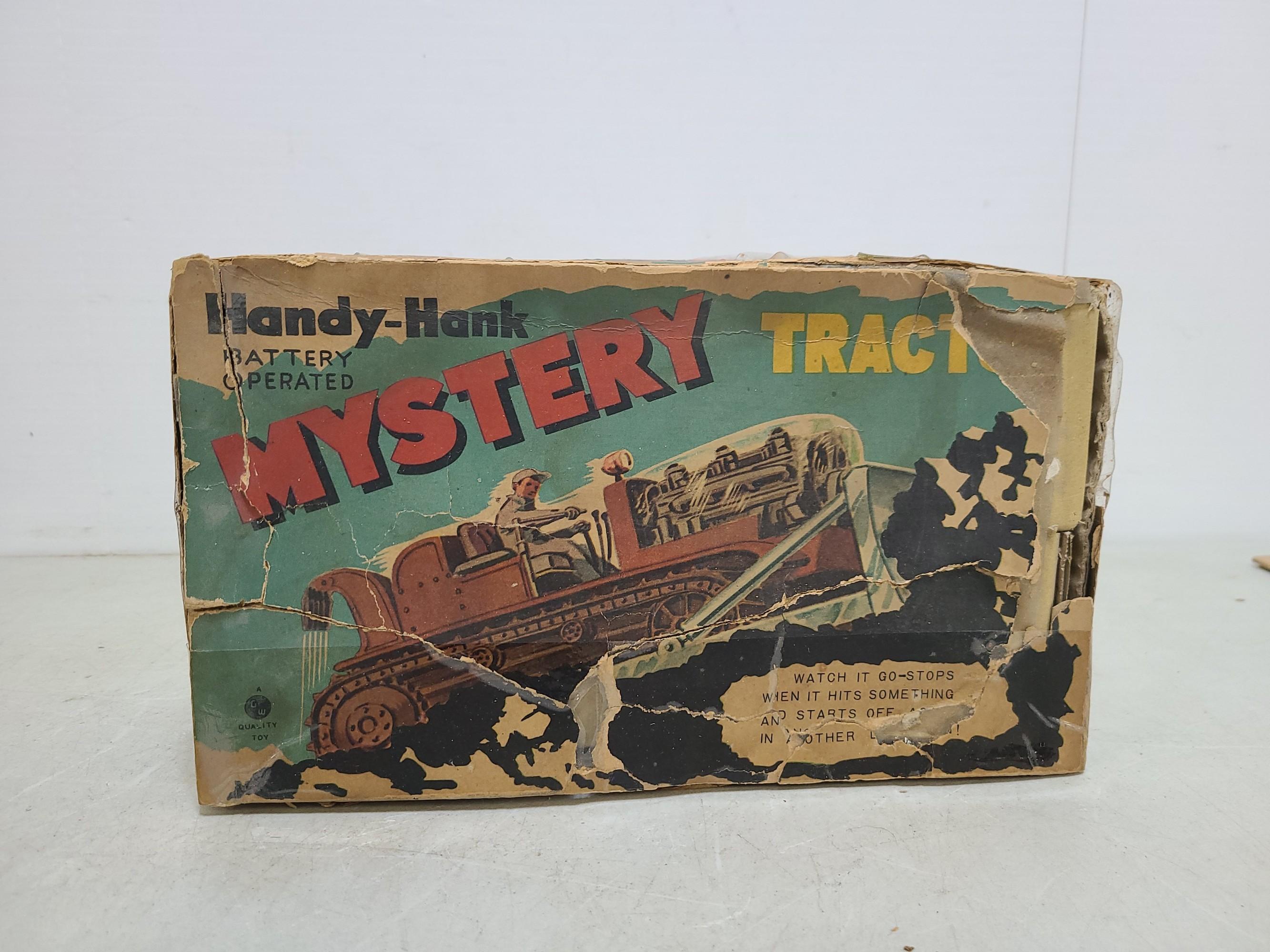 1950's Handy Hank Battery Op Mystery Tractor Tin Toy