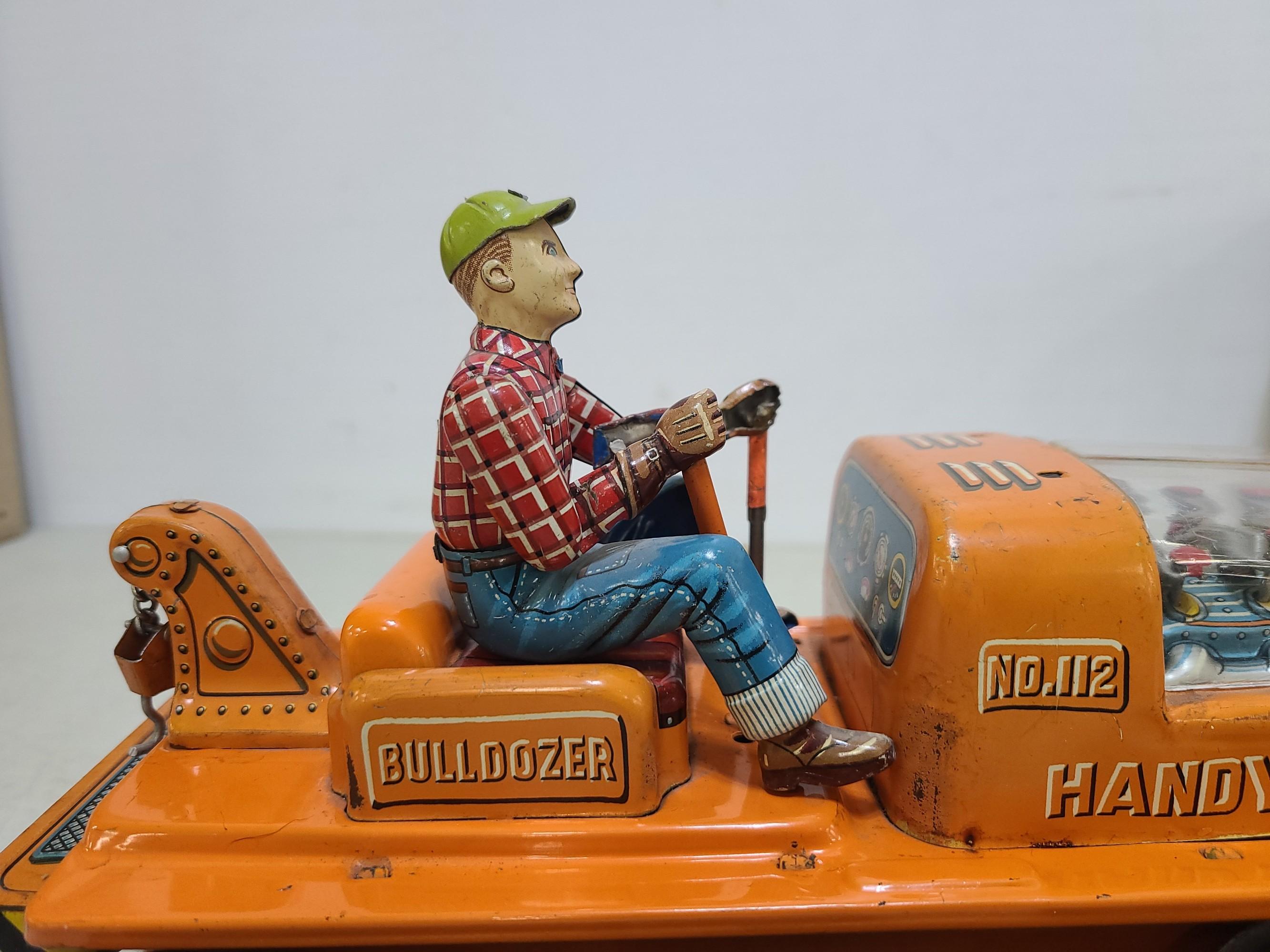 1950's Handy Hank Battery Op Mystery Tractor Tin Toy