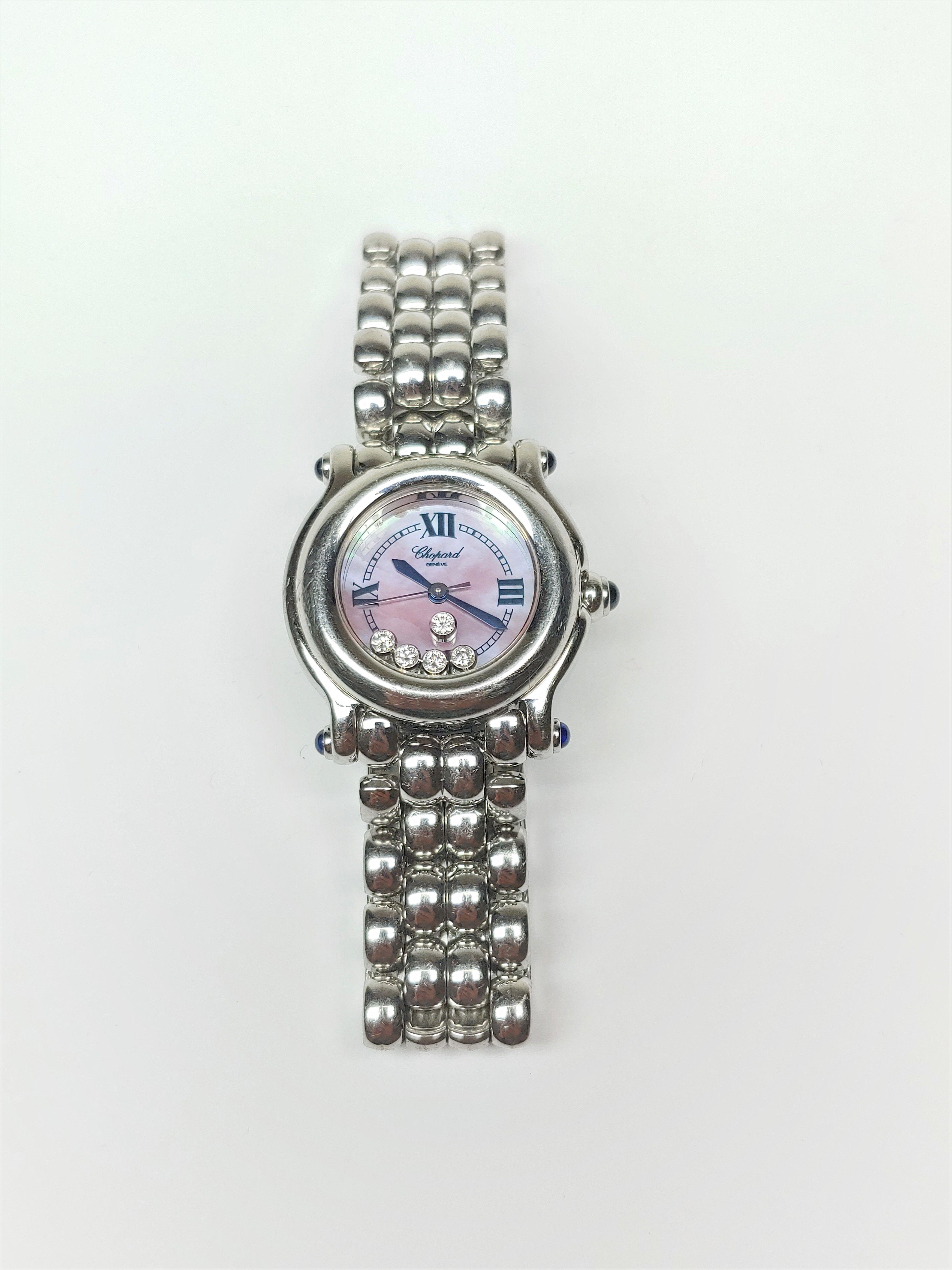 Womens Chopard Happy Sport Pink Mother of Pearl Dial Diamond Watch With BoxRet. $6999.