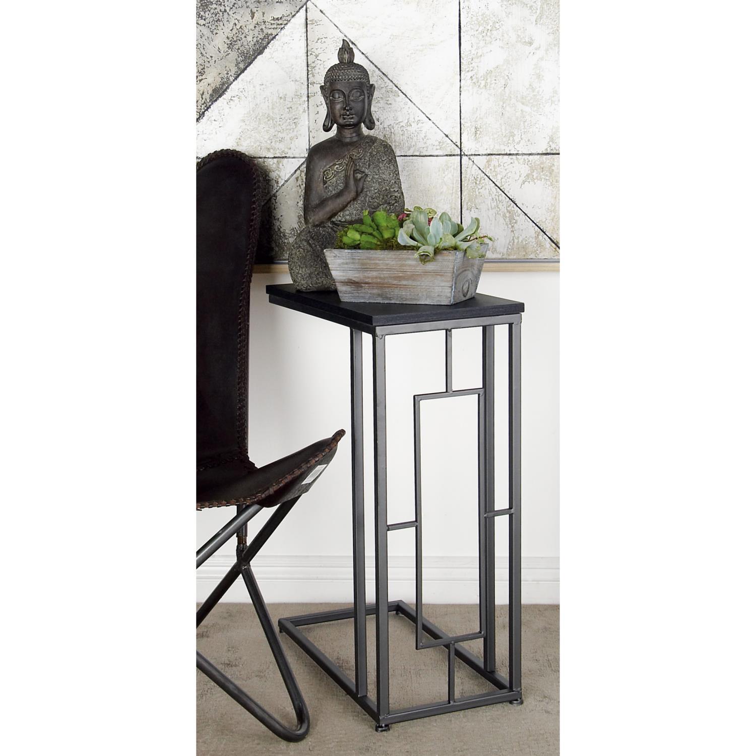 Zimlay Contemporary Brushed Iron And Mdf Wood Rectangular Accent Table 58634