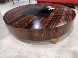 Round Coffee Table in Ebony Makassar with Center Opening for Displays - 47.5" in Diameter
