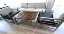 Sunset, a 4 Piece Outdoor Patio Furniture Set with a 3 Seater Sofa, (2) Side Chairs with 2-Color Fab