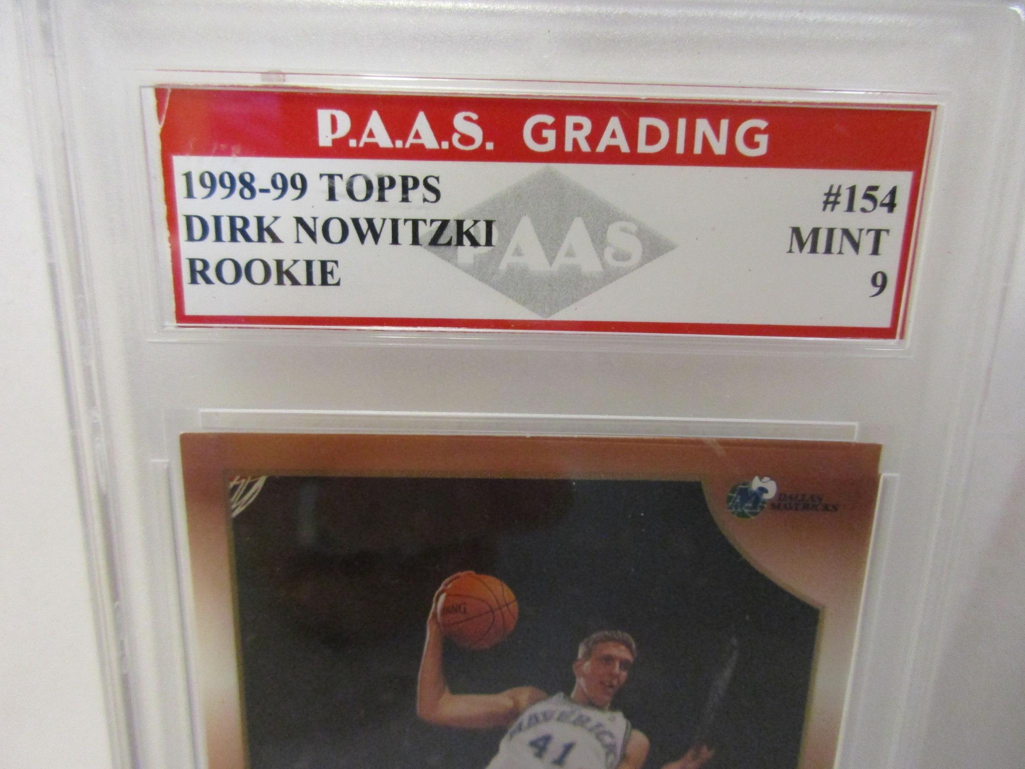 Dirk Nowitzki Mavericks 1998-99 Topps ROOKIE #154 graded PAAS Mint 9