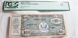 PCGS GRADED FINE 15 SERIES $10 MILITARY PAYMENT CERTIFICATE