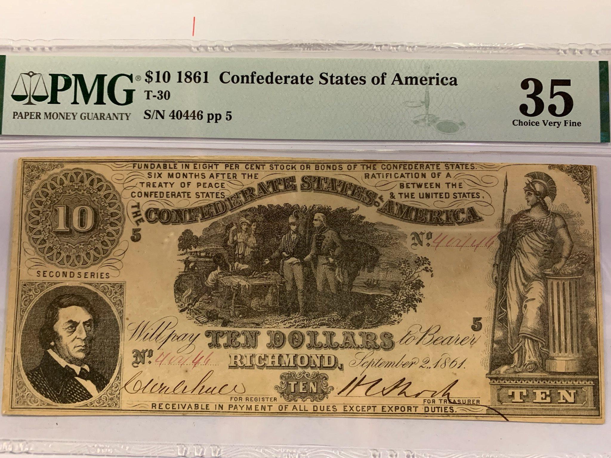 PMG GRADED 35 1861 $10 CONFEDERATE STATES OF AMERICA