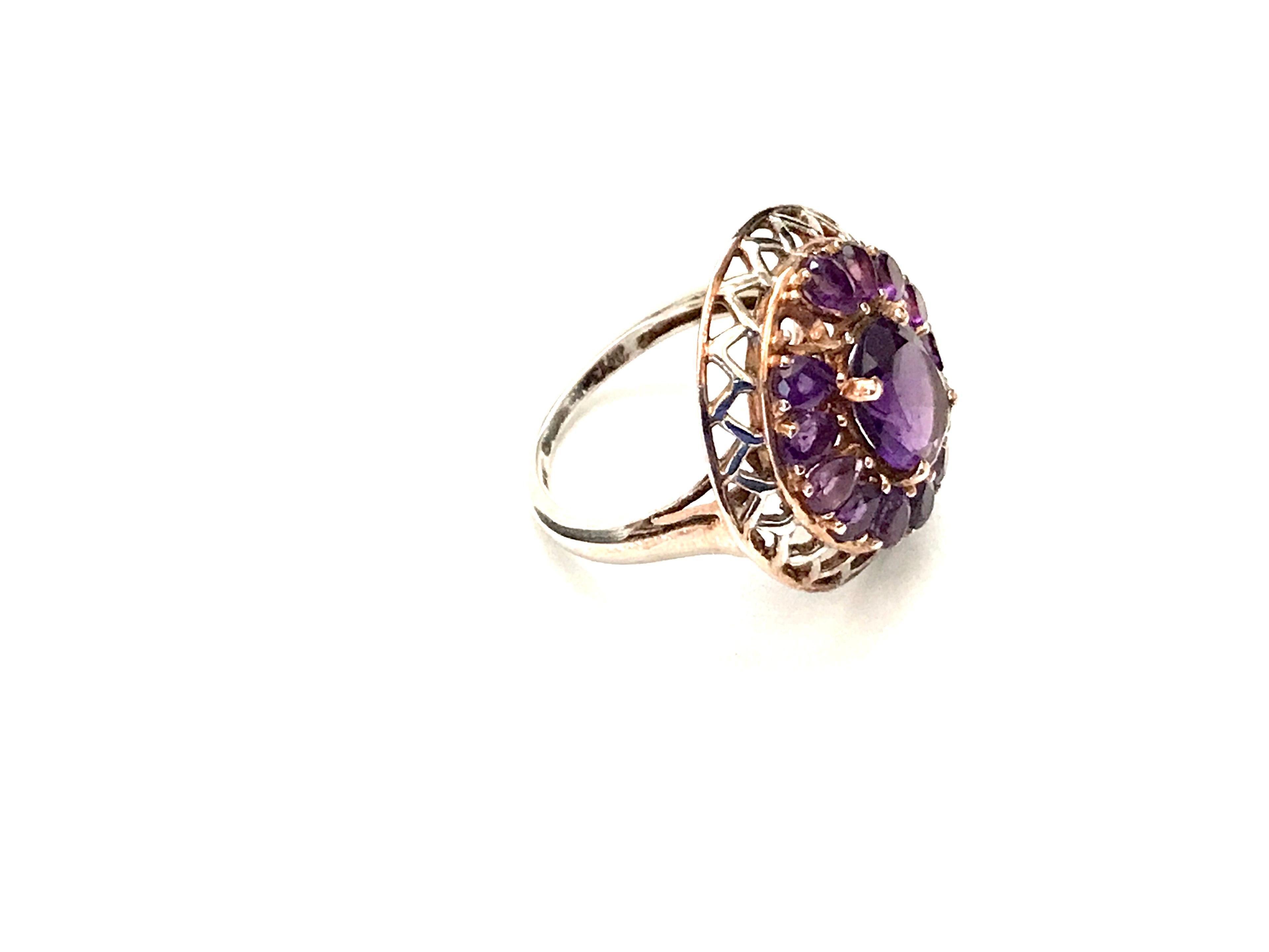 LADIES ROSE GOLD OVER STERLING AMETHYST RING