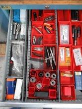 CONTENTS OF DRAWER - ASSORTED END MILLS, COLLETS, LATHE TOOLING & CUTTING INSERTS