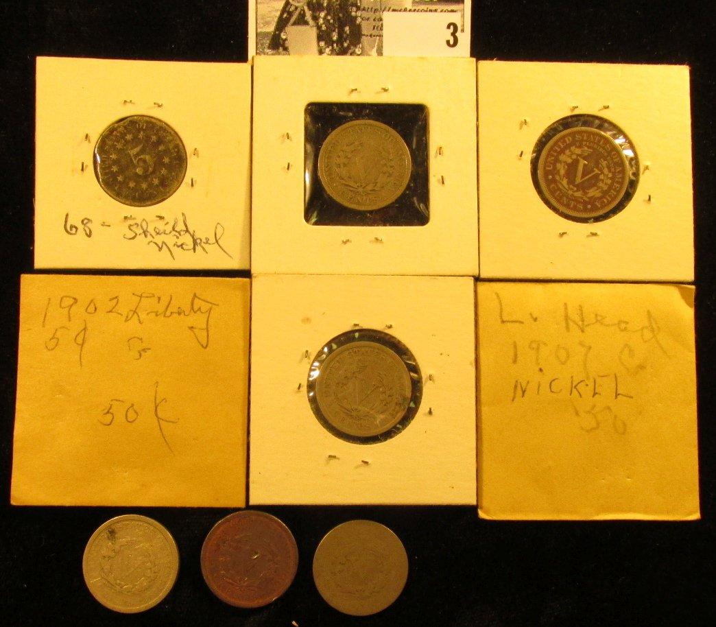 1868 U.S. Shield Nickel & (8) various Date Liberty Nickels.