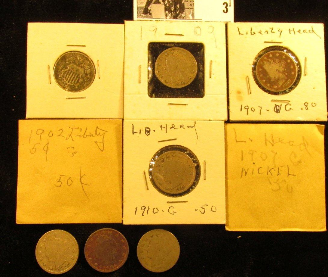 1868 U.S. Shield Nickel & (8) various Date Liberty Nickels.