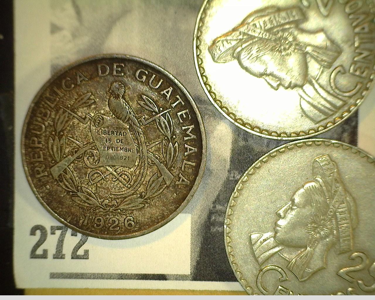 Guatemala: 1924 1/4 Quetzal Silver; & 1965 & 1970 25c.
