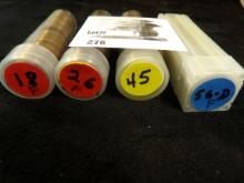 1918 P, 26 P, 45 P, & 56 D Solid date rolls of Lincoln Cents in square plastic tubes.