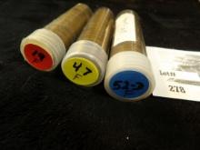 1919 P, 47 P, & 52 D Solid date rolls of Lincoln Cents in plastic tubes.